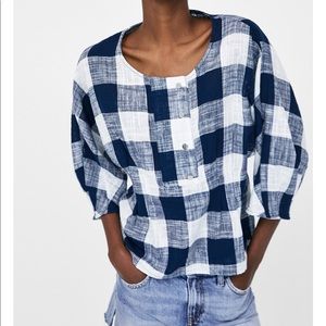Zara basics blue check shirt